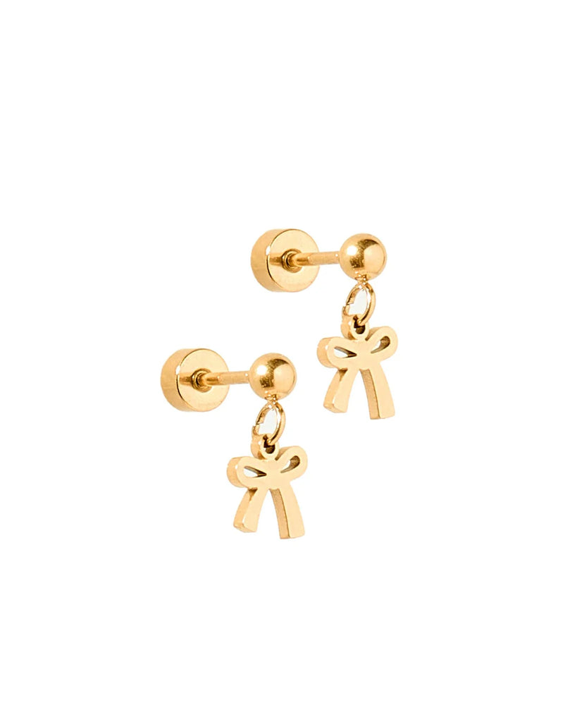 Millie Bow Gold Flat Back Screw Dangle Stud Earrings