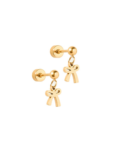 Millie Bow Gold Flat Back Screw Dangle Stud Earrings