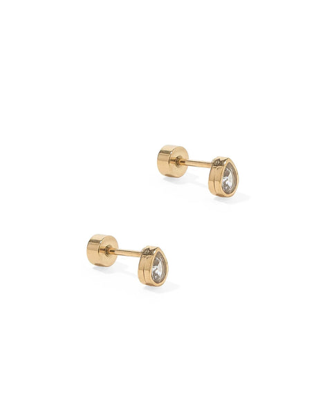 Paloma Pearl Gold CZ Flat Back Screwback Stud Earrings