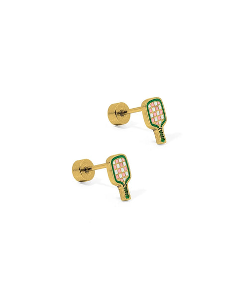 Pickleball Gold Flat Back Screw Back Earrings