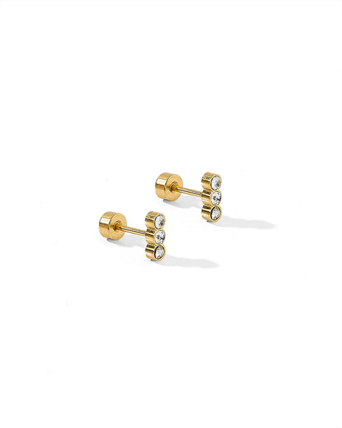 Poppy Gold CZ Flat Back Screwback Stud Earrings