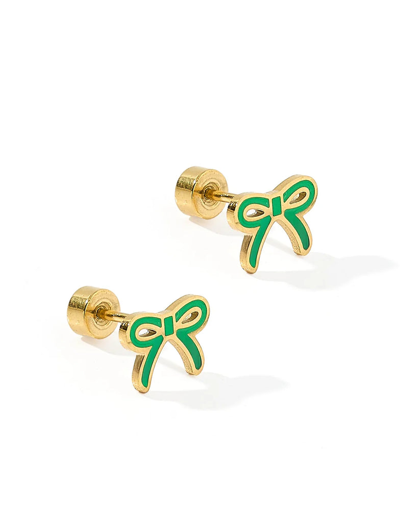 Sadie Enamel Gold Bow Flat Back Screw Back Earrings