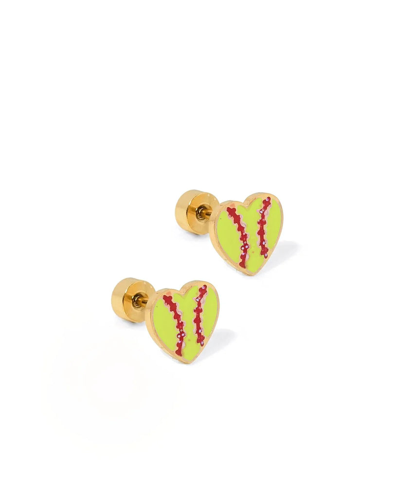 Softball Gold Flat Back Screwback Stud Earrings