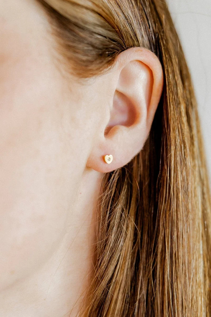 Screwback Stud Earrings - Tessa Heart CZ Gold