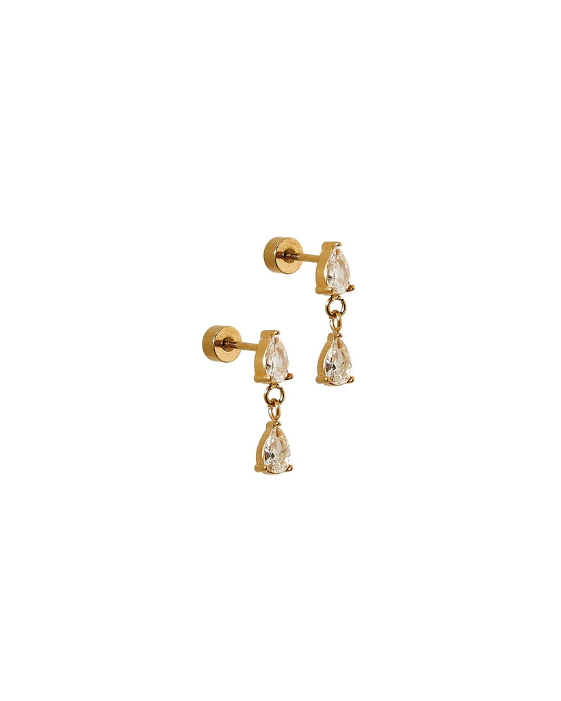 Vivian CZ Gold Flat Back Screwback Stud Earrings
