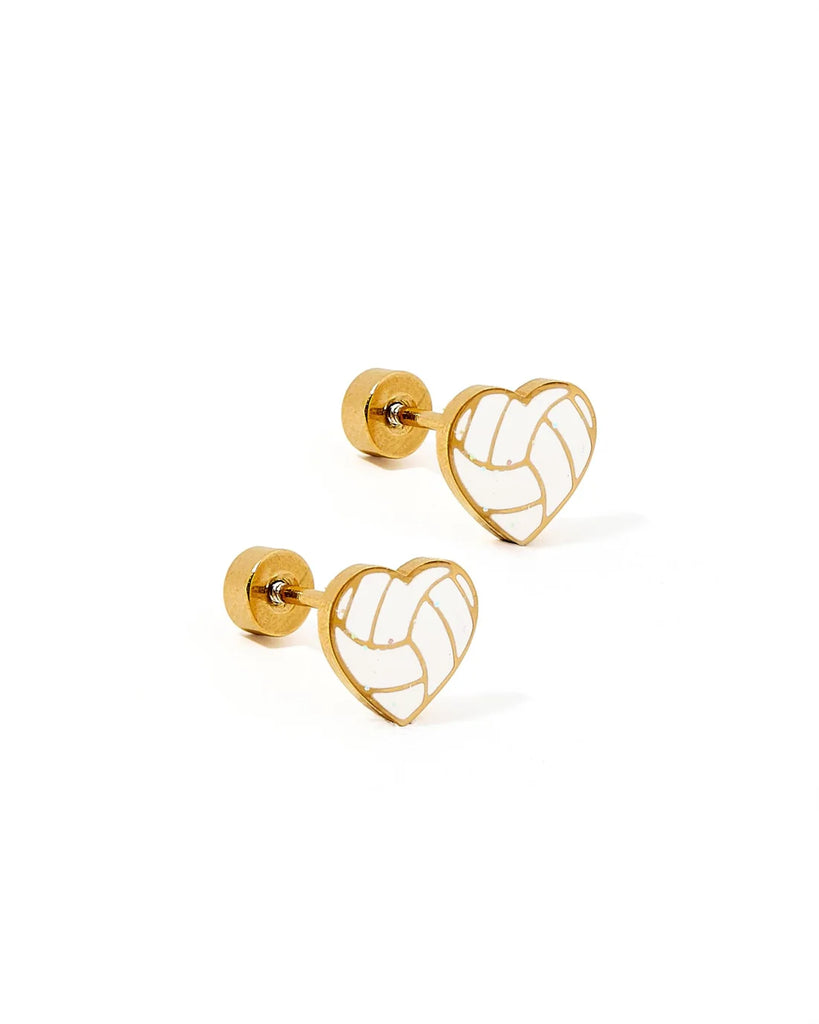 Volleyball Gold Flat Back Screwback Stud Earrings