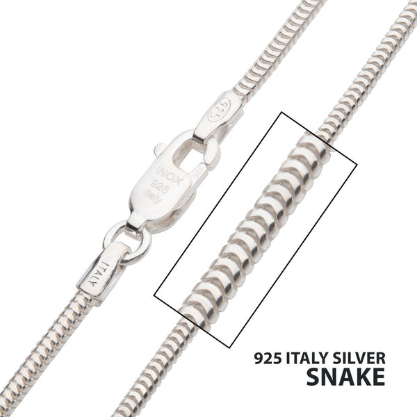 1.5mm 925 Italy Silver Polished Finish Snake Chain Necklace with Flat Lobster Clasp