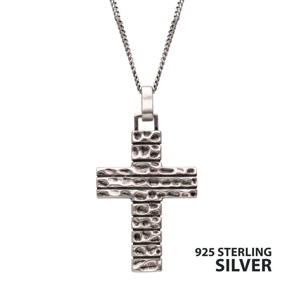 Sterling Silver Hammered Anqitue Cross Necklace