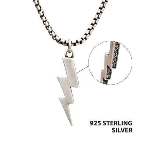 925 Sterling Silver White Sapphire Side Gem Lightning Bolt Pendant