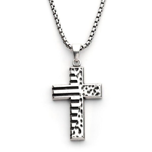 Sterling Silver Oxidized Coin Stamped Cross Necklace
