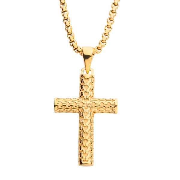 Polished 18kt Gold IP Plated over Stainless Steel Cross Necklace
