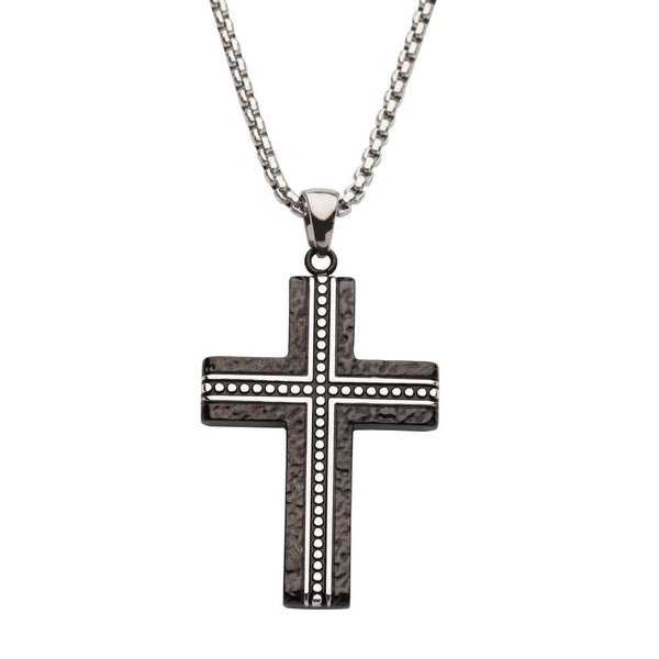 Stainles Steel Blacksmith Hammered Cross Pendant Necklace