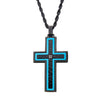 Stainless Steel Hammered Blue Line Cross with CZ Pendant Necklace