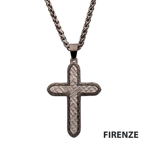 Gunmetal IP Plated over Stainless Steel Firenze Chiseled Cross Necklace