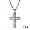 Deer Antler Inlay with CZ Stainless Steel Cross Necklace