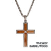 Whiskey Barrel Wood Inlay Stainless Steel Cross Necklace