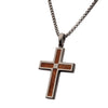 Whiskey Barrel Wood Inlay Stainless Steel Cross Necklace