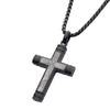 Meteorite Inlay Cross Pendant Necklace with Black IP Box Chain