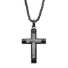 Meteorite Inlay Cross Pendant Necklace with Black IP Box Chain