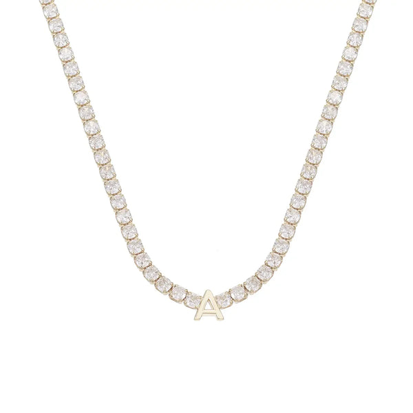 Enchanted Initial CZ Tennis Necklace in Gold