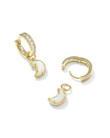 Moon Huggie Earrings - Gold White Mix