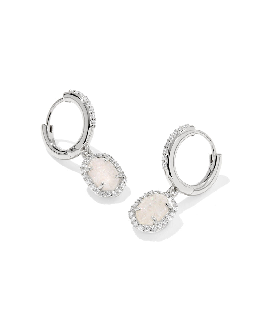 Daphne Crystal Frame Huggie Hoop Earrings in Iridescent Drusy