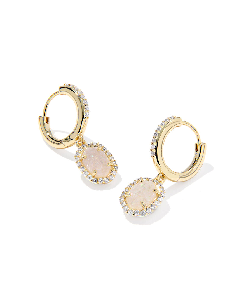 Daphne Crystal Frame Huggie Hoop Earrings in Iridescent Drusy