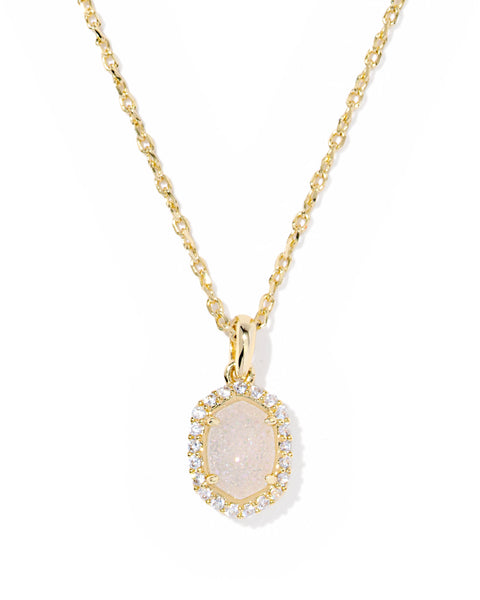 Daphne Crystal Frame Pendant Necklace in Iridescent Drusy