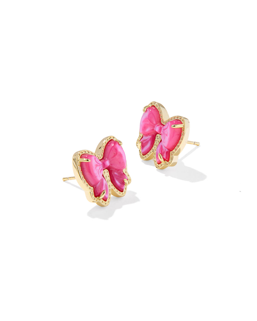 Haley Gold Bow Stud Earrings in Rose Violet Mother of Pearl