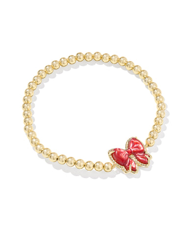 Haley Gold Bow Stretch Bracelet in Scarlet Red Ivory Mother of Pearl