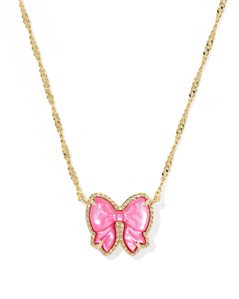 Haley Gold Bow Short Pendant Necklace in Rose Violet Mother of Pearl