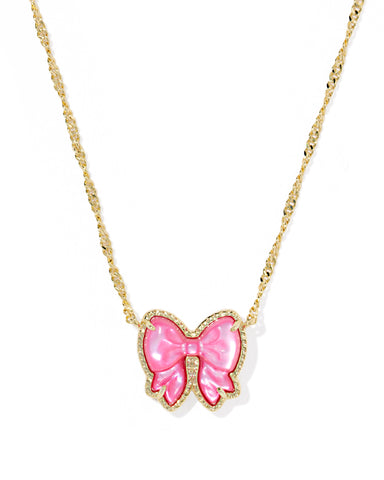 Haley Gold Bow Short Pendant Necklace in Rose Violet Mother of Pearl