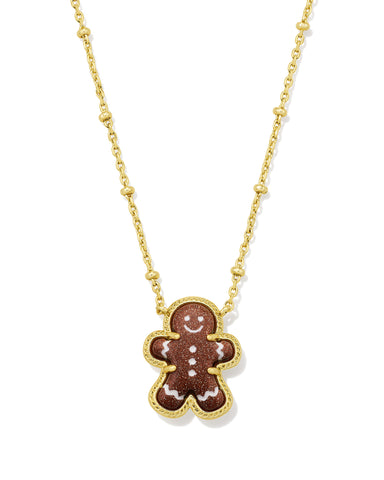 Gingerbread Short Pendant Necklace in Brown Goldstone