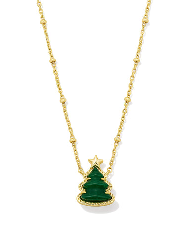 Holiday Tree Pendant Necklace in Green Quartzite