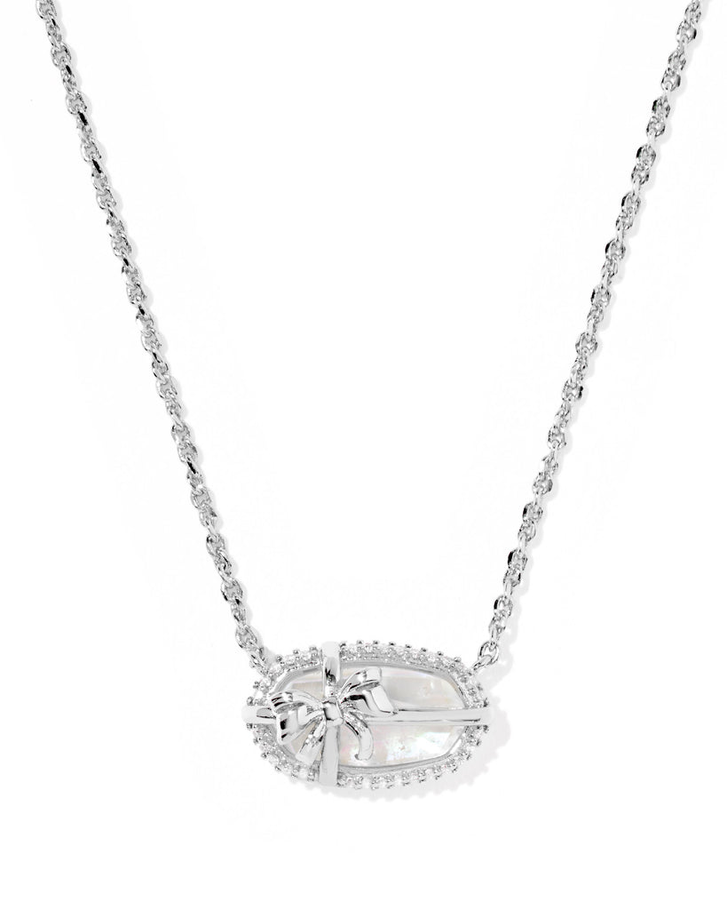 Elisa Silver Bow Short Pendant Necklace in Iridescent Crystal Ivory Illusion