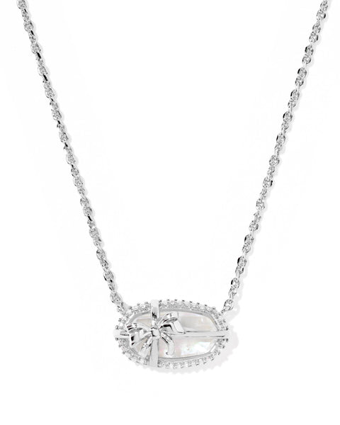 Elisa Silver Bow Short Pendant Necklace in Iridescent Crystal Ivory Illusion