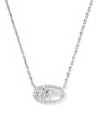 Elisa Silver Bow Short Pendant Necklace in Iridescent Crystal Ivory Illusion