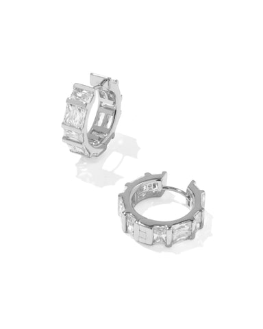 Jamie Huggie Hoop Earrings in White CZ