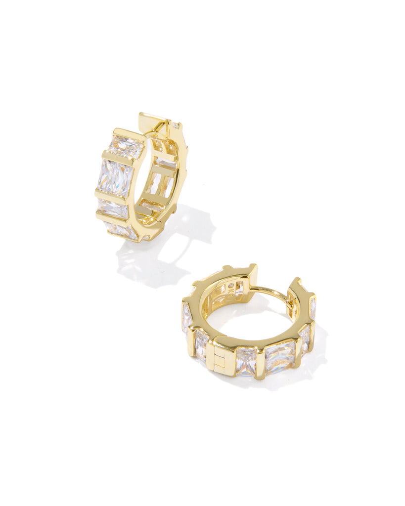 Jamie Huggie Hoop Earrings in White CZ