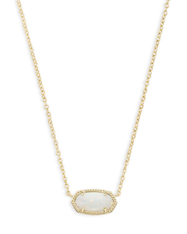Elisa Gold Pendant Necklace in White Opal