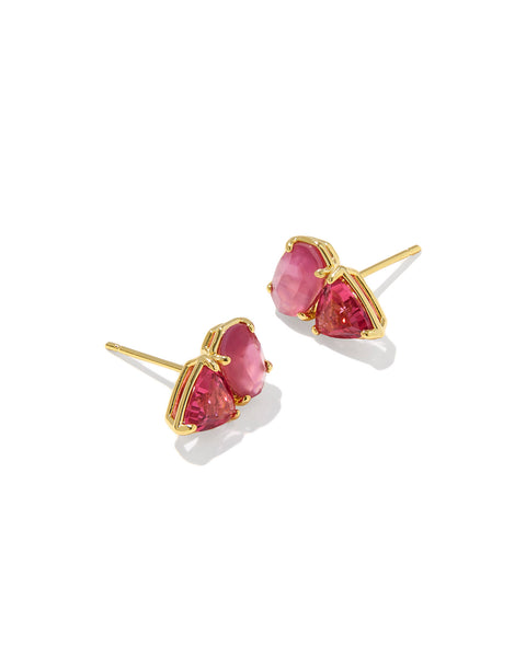 Tatum Gold Stud Earrings in Pink Mix