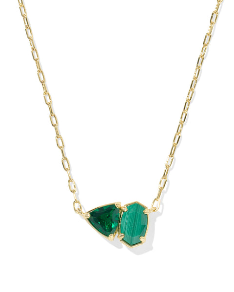 Tatum Gold Short Pendant Necklace in Green Mix