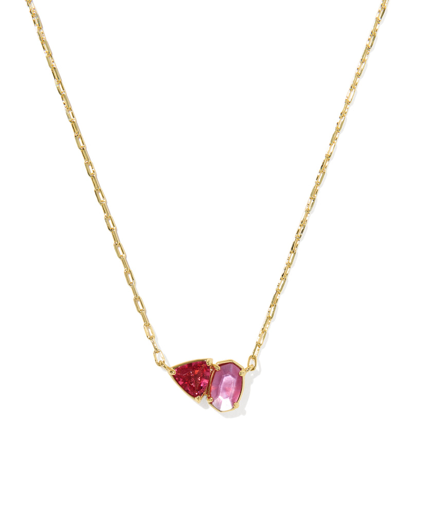 Tatum Gold Short Pendant Necklace in Pink Mix