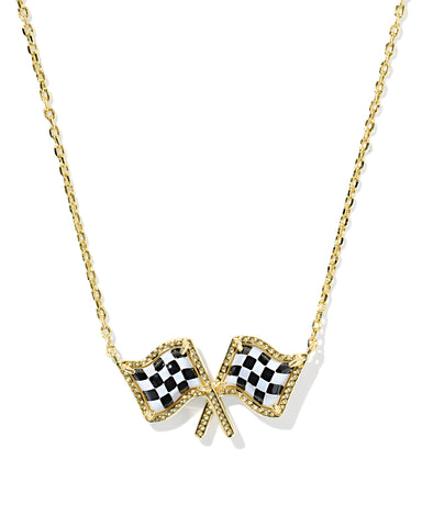 Checkered Flag Pendant Necklace in White Mother of Pearl