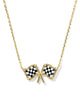 Checkered Flag Pendant Necklace in White Mother of Pearl