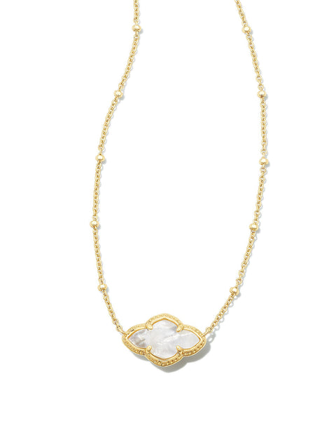 Abbie Gold Pendant Necklace in Ivory Mother of Pearl