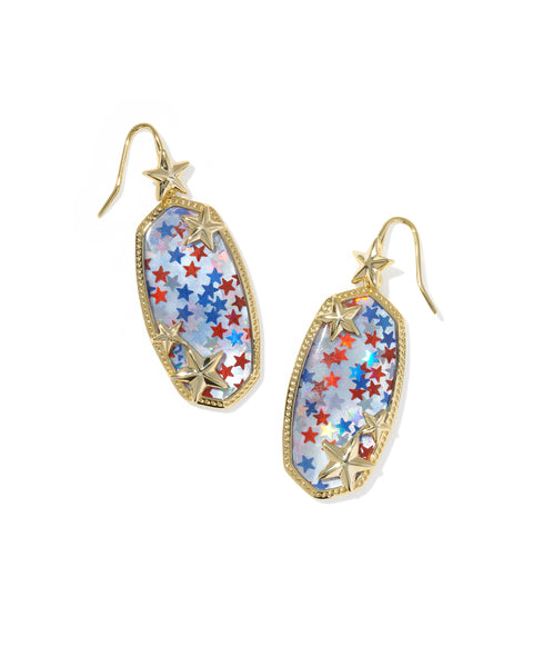 Elle Gold Multi Star Drop Earrrings in Red White & Blue Illusion