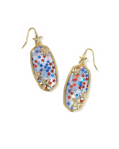 Elle Gold Multi Star Drop Earrrings in Red White & Blue Illusion