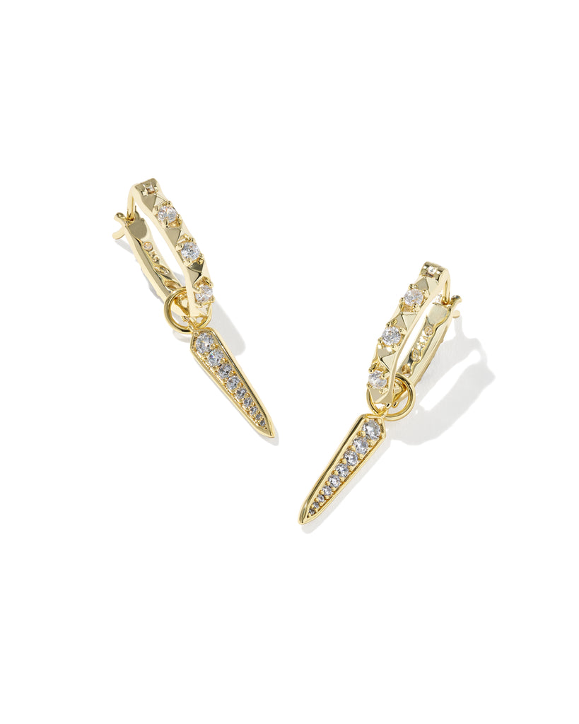 Fate Charm Huggie Hoop Earrings in White CZ