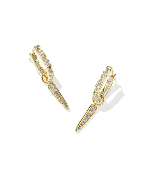Fate Charm Huggie Hoop Earrings in White CZ